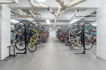 Bike storage room with repair station